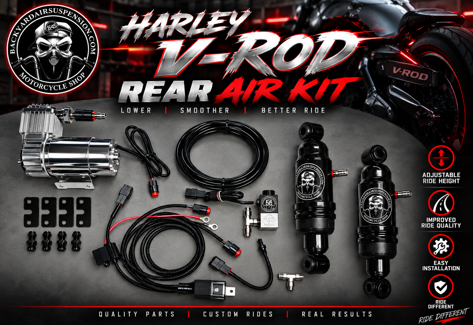 Harley V-Rod Air Ride Kit | Backyard Air Suspension & Innovations