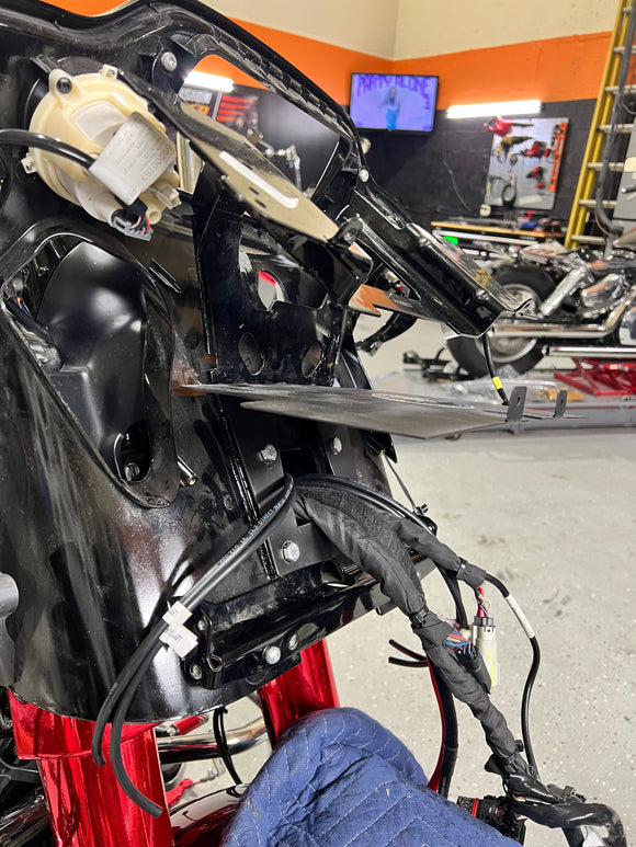 Harley Road Glide Amp Rack - Backyard Air Suspension & Innovations, LLC.