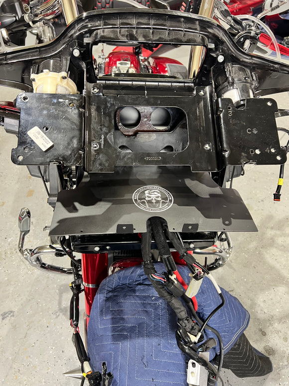 Harley Road Glide Amp Rack - Backyard Air Suspension & Innovations, LLC.