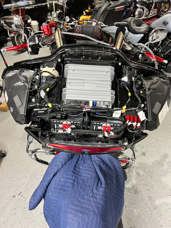 Harley Road Glide Amp Rack - Backyard Air Suspension & Innovations, LLC.