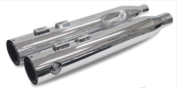 Harley Chrome 4" Slip On Mufflers & Gamma Black Tips - Backyard Air Suspension & Innovations, LLC.
